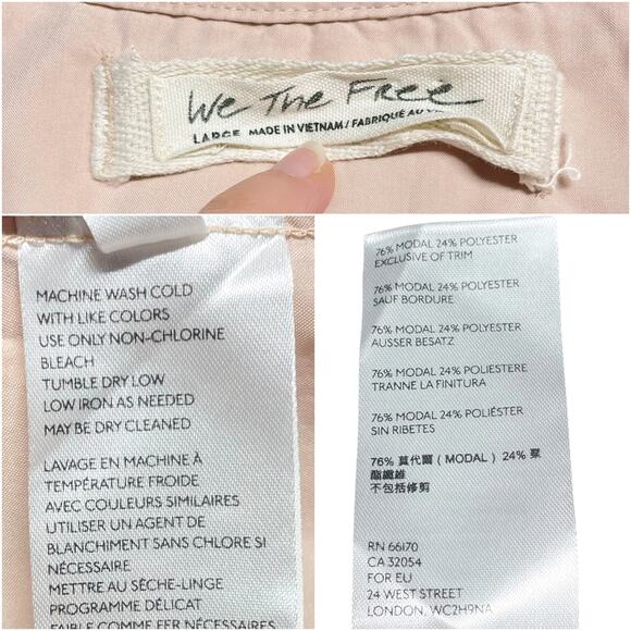 FREE PEOPLE WE THE FREE Love Until Tomorrow Poet Popover Blouse Pink Pearl Sz L - Picture 8 of 8